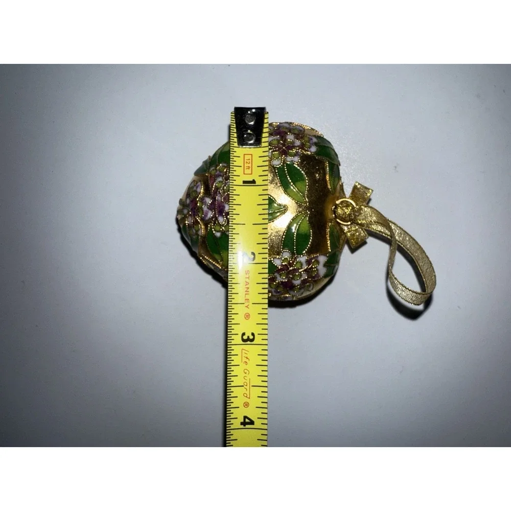 Cloisonné Puffy Heart‎ Shaped Ornament Double Sided Gold Green P